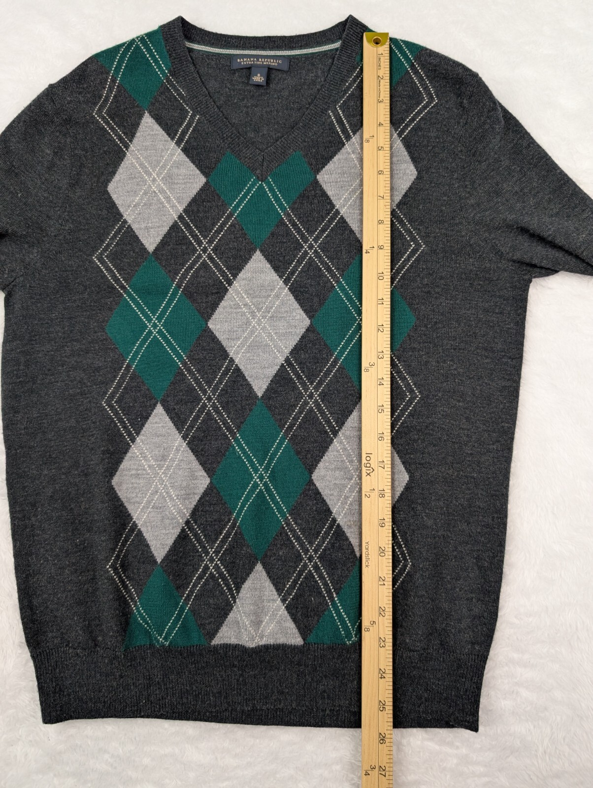 Banana Republic 100% Merino Wool Sweater Men’s S Gray/Green Pullover *Hole