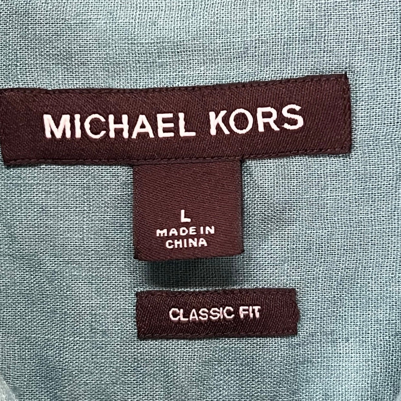 Michael Kors Linen Blend Shirt Green Button Down Roll Tab Classic Fit Coastal L