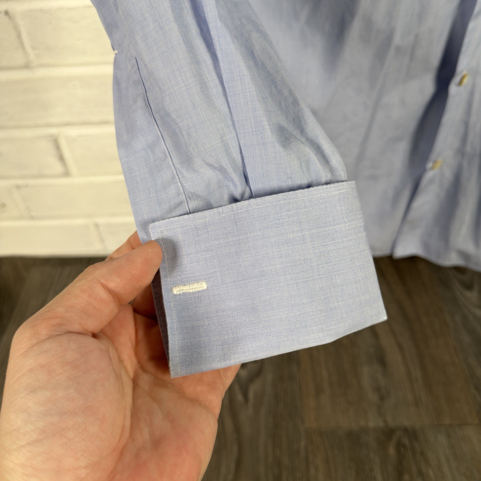 Kiton French Cuff Dress Shirt Mens Size 16.5 42 Solid Blue Cotton Long Sleeve