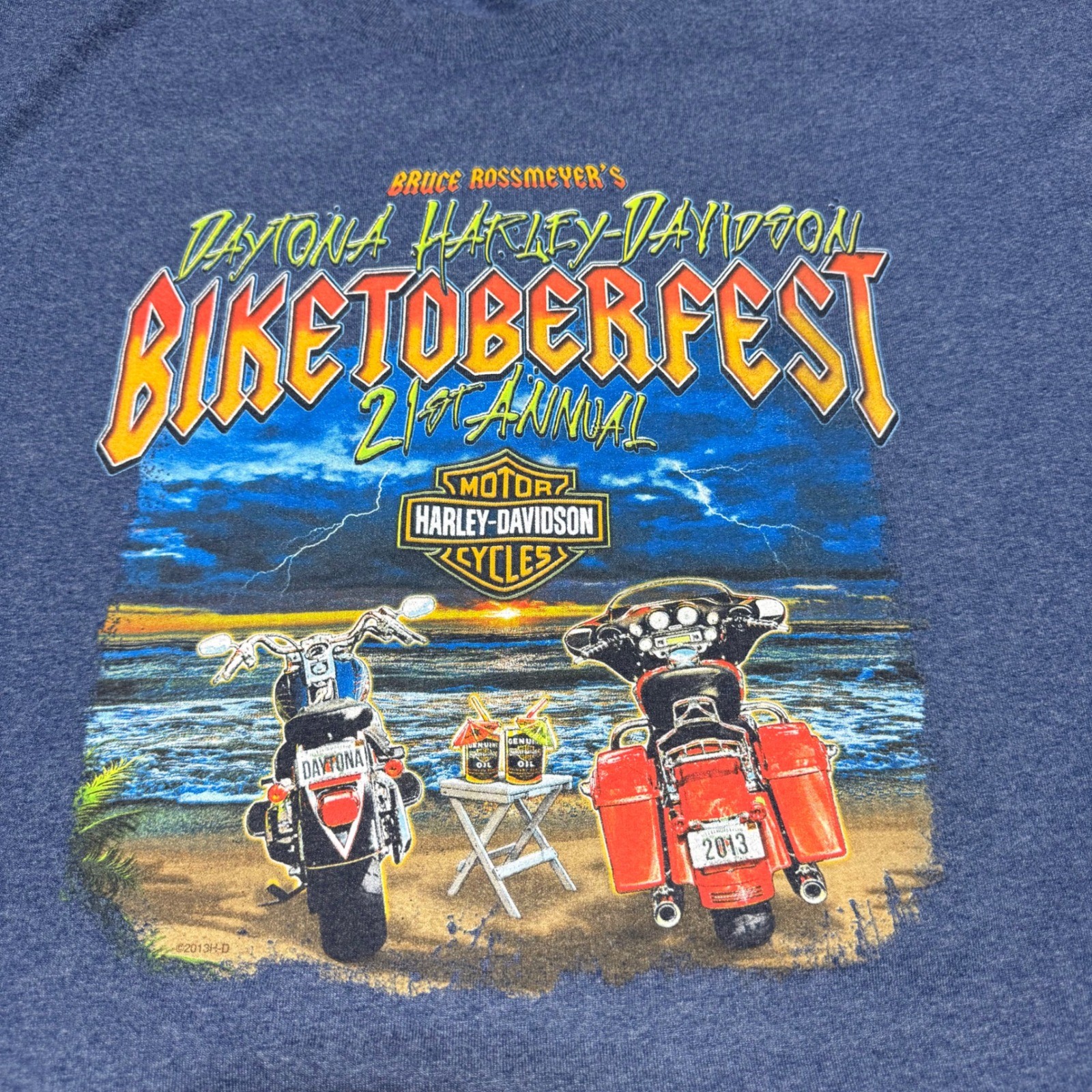 Harley-Davidson T-Shirt Mens 2XL Blue 2013 Biketoberfest Daytona Beach Florida
