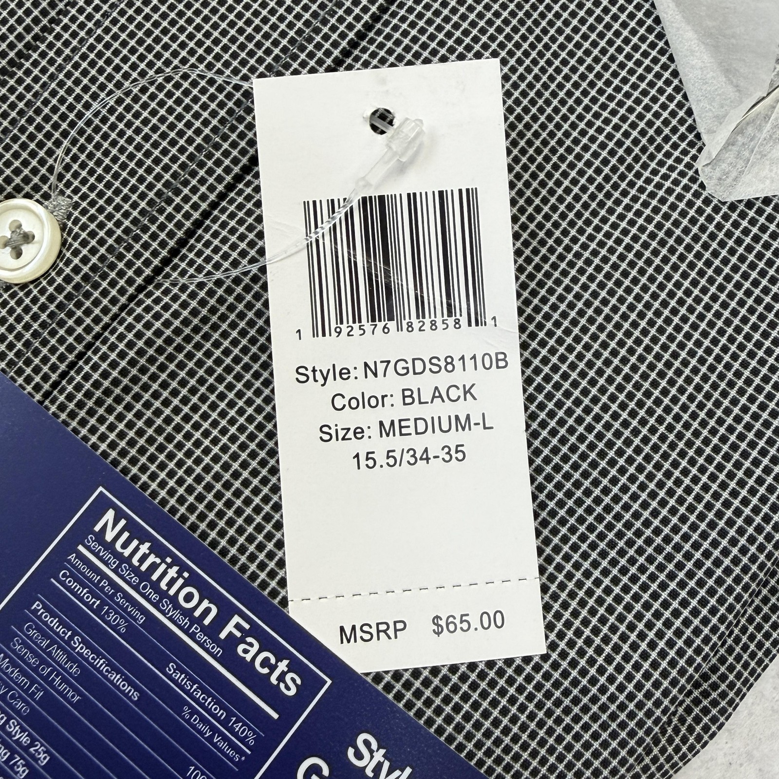 Nick Graham Dress Shirt Mens 15.5 34/35 Black Check Stretch Modern Fit Traveler