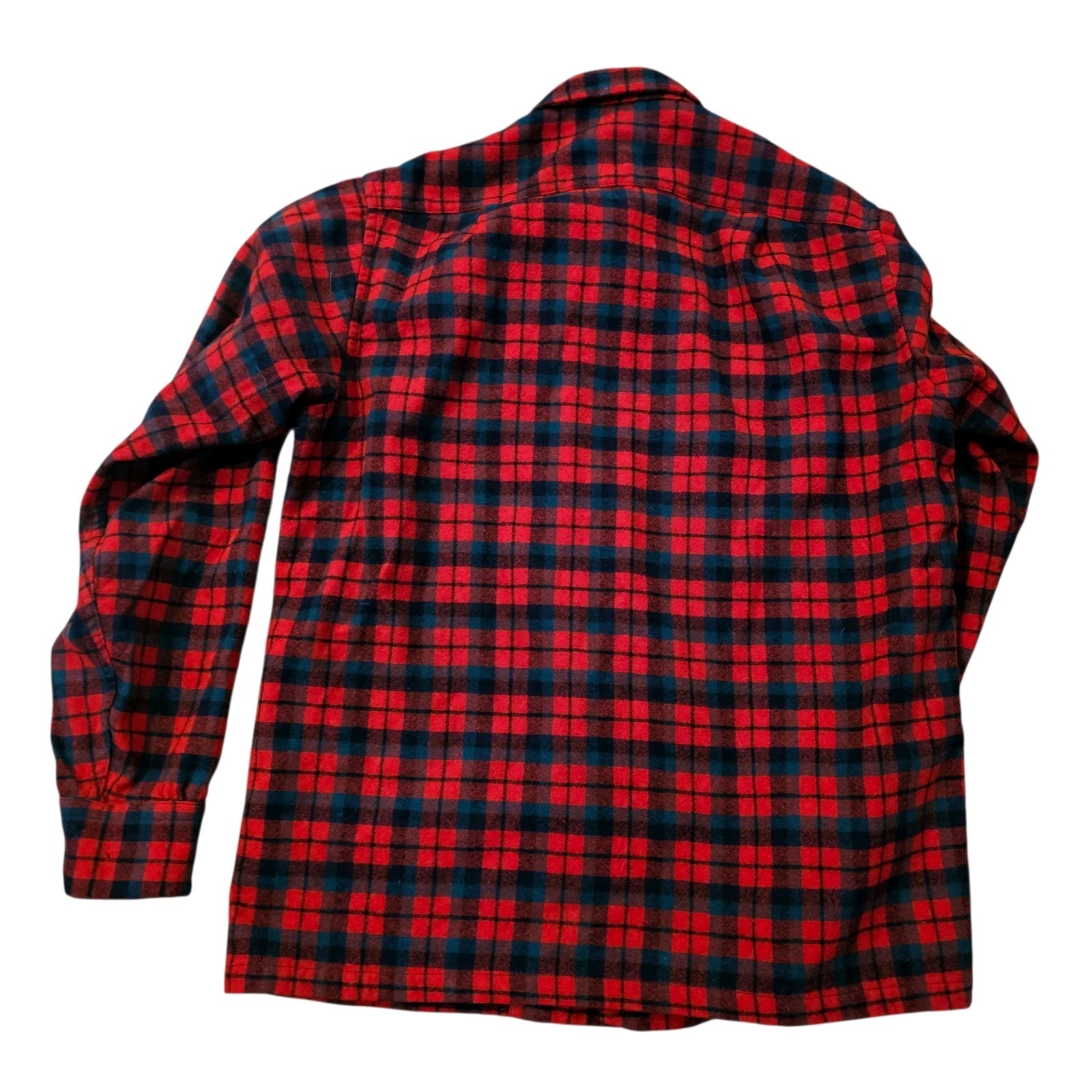 VTG Pendleton Board Shirt Wool Christmas Plaid Red Green Sz M Repaired 1960s