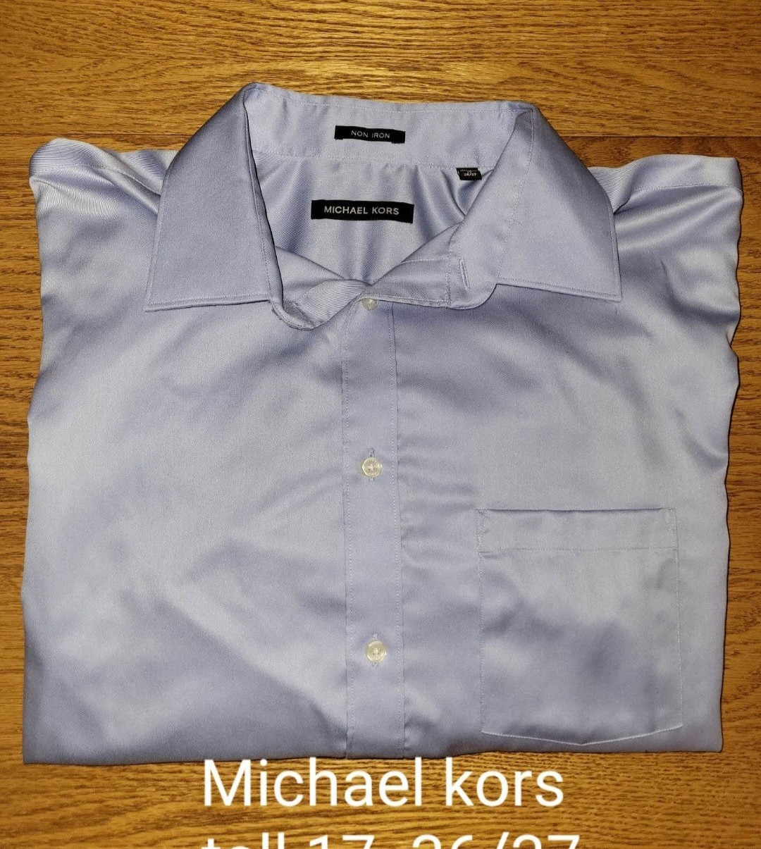 Michael Kors Non-Iron Dress Shirt 17 36/37 Blue Solid Cotton