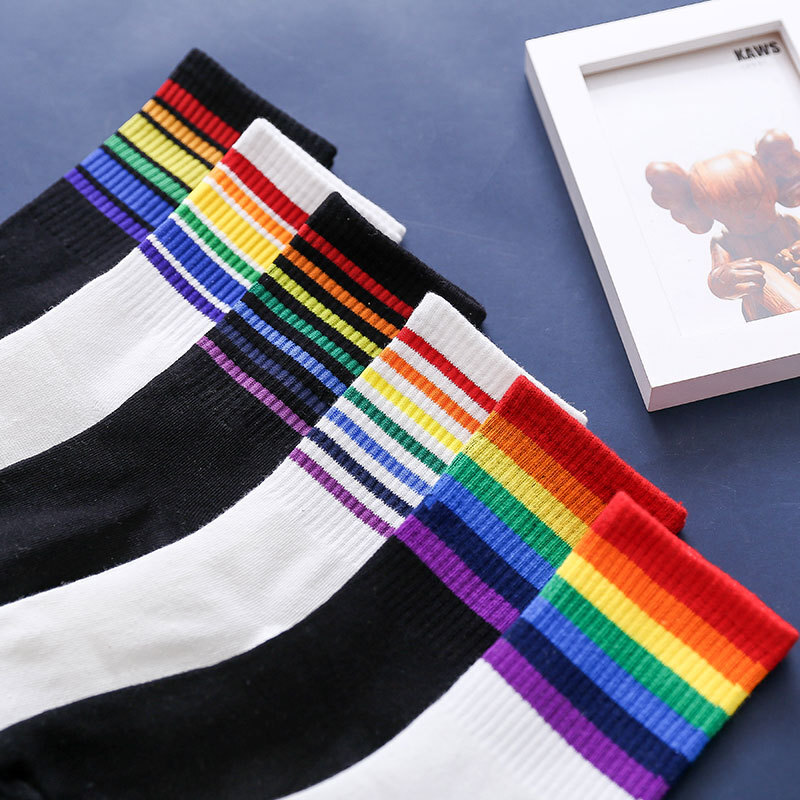 Women Men Cotton Athletic Sports Crew Socks Striped Over Ankle Casual Classic US