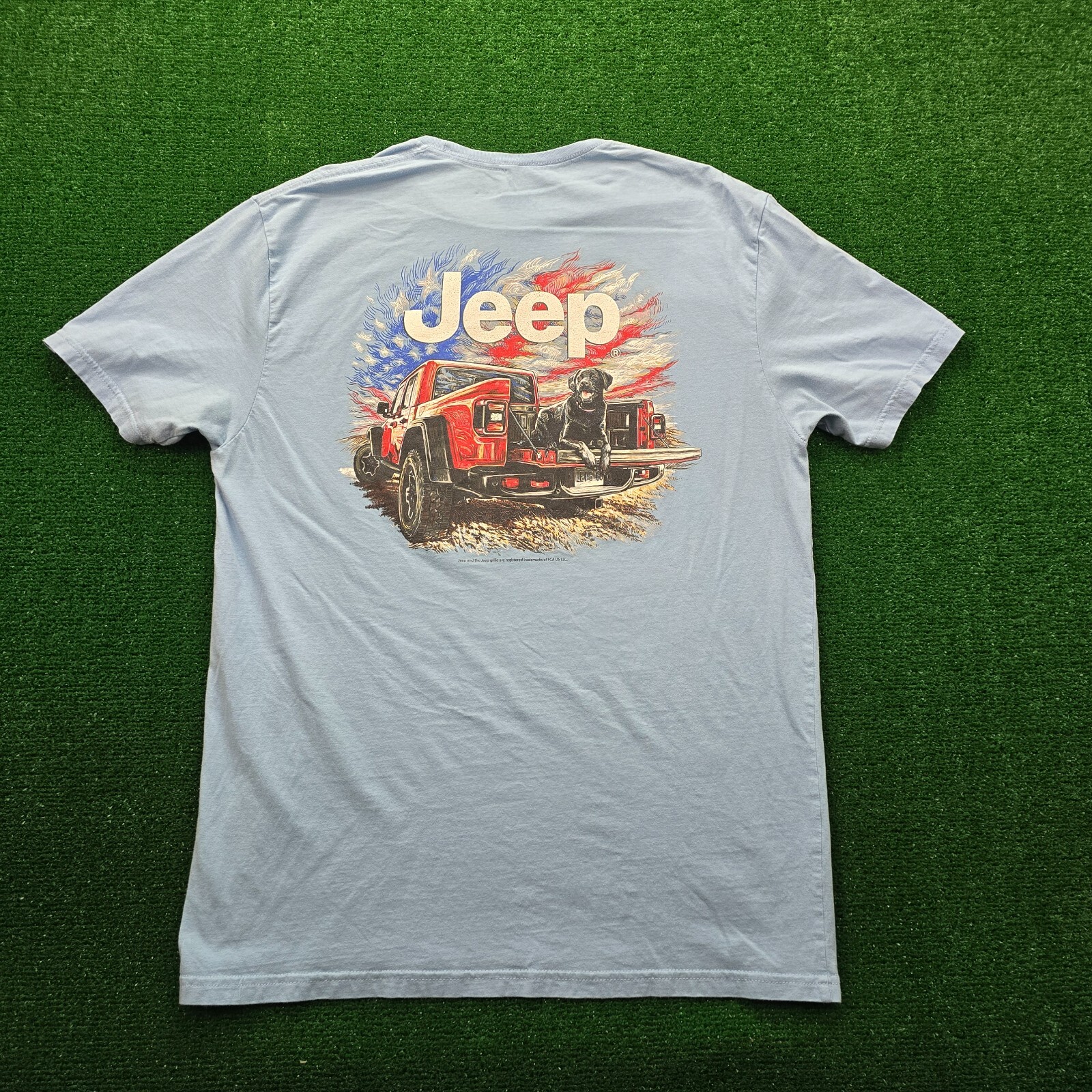 Jeep Tshirt Mens XL Blue Short Sleeve Gladiator Labrador Dog Graphic Outdoor