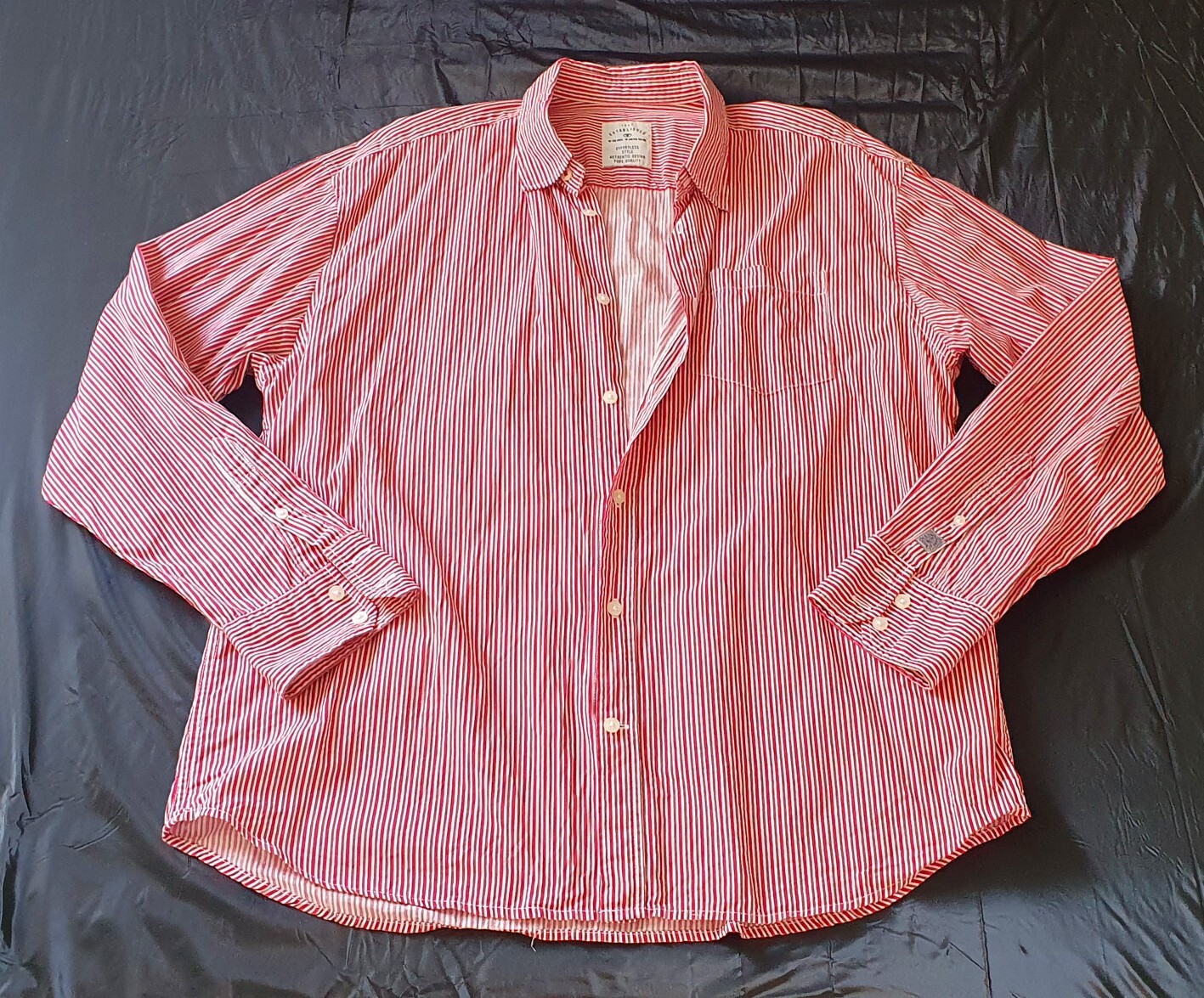 Tom Tailor Mens Shirt, Size XL, Long Sleeve, Red/Purple Striped, Good Condition