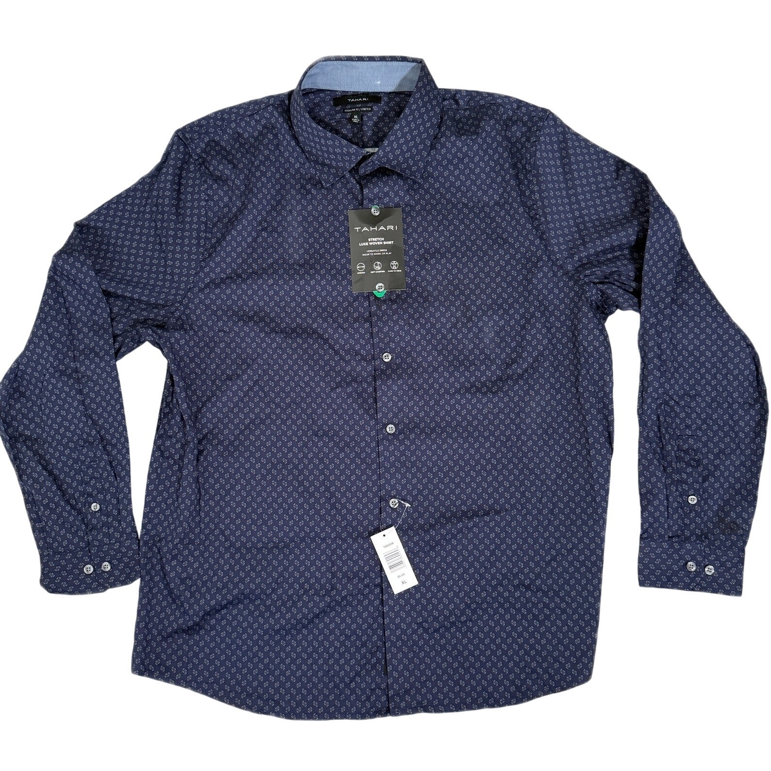 Tahari Men’s Stretch Luxe Woven Dress Shirt – Blue Size XL – NOTE SPOT