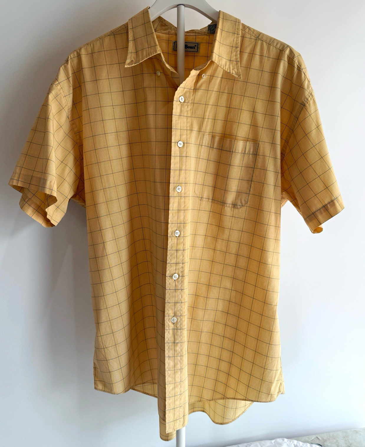 Vintage L.L.BL.Bean Men’s XL Yellow Plaid Cotton Blend Woven Button-Up Shirt