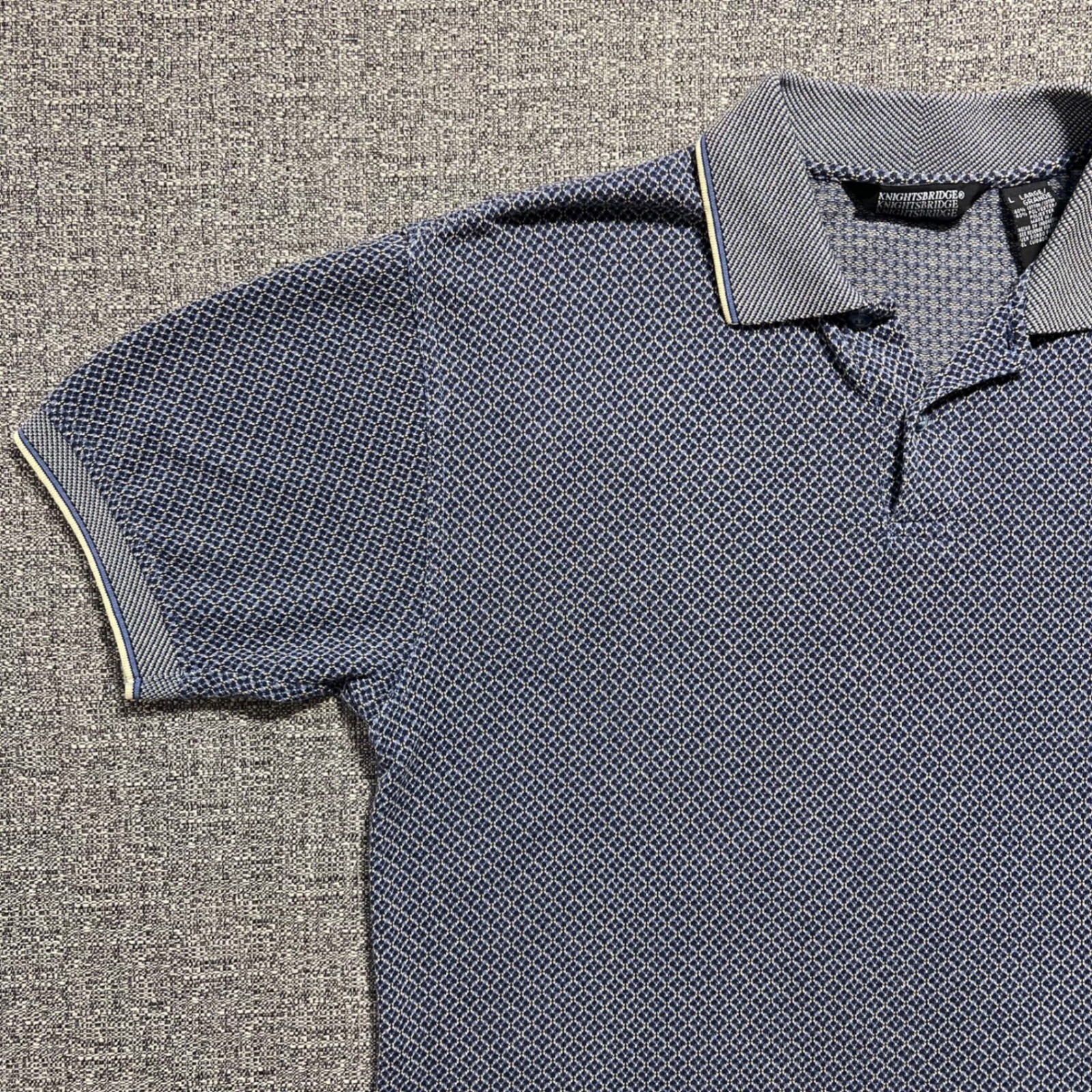 Vintage 90s Knightsbridge Golf Polo Shirt Mens Large Blue Geometric Short Sleeve