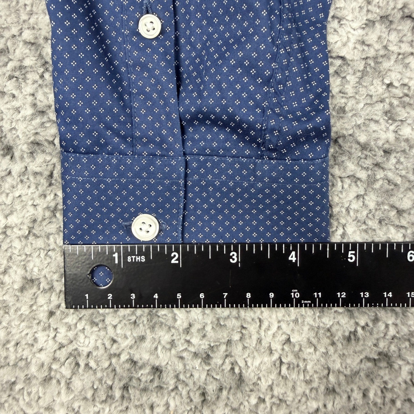 TM Lewin Men’s 17 43cm 36 97cm Fitted Dress Shirt Navy Blue Geometric Dot Cotton