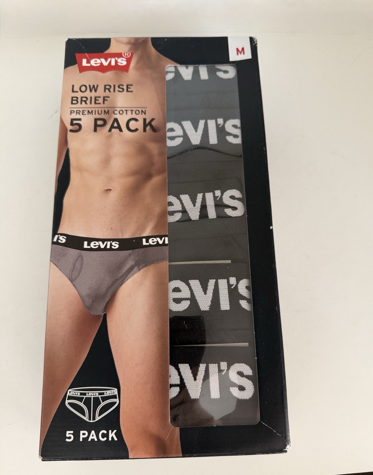 Levis Low Rise Brief Men Size M 5-Pack Premium Cotton Comfort Waistband Tag-Free