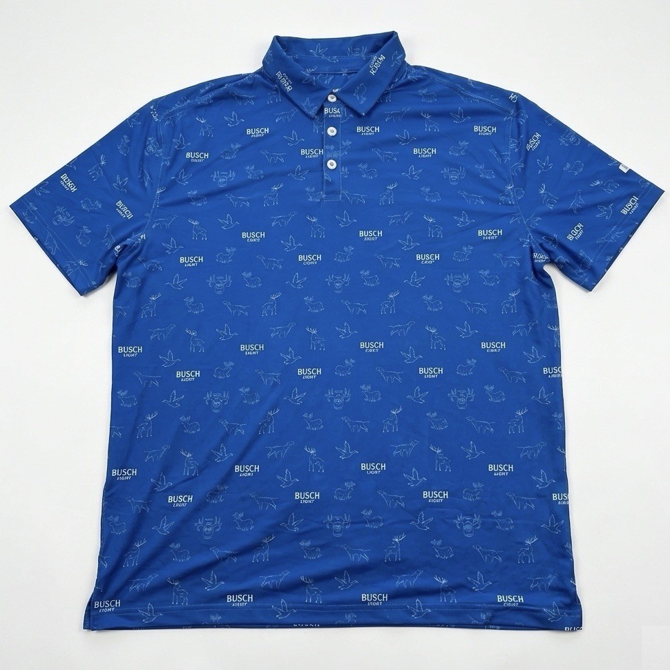 JEDCO x BUSCH LIGHT Polo Shirts Light Blue All Over Print Men’s Size L