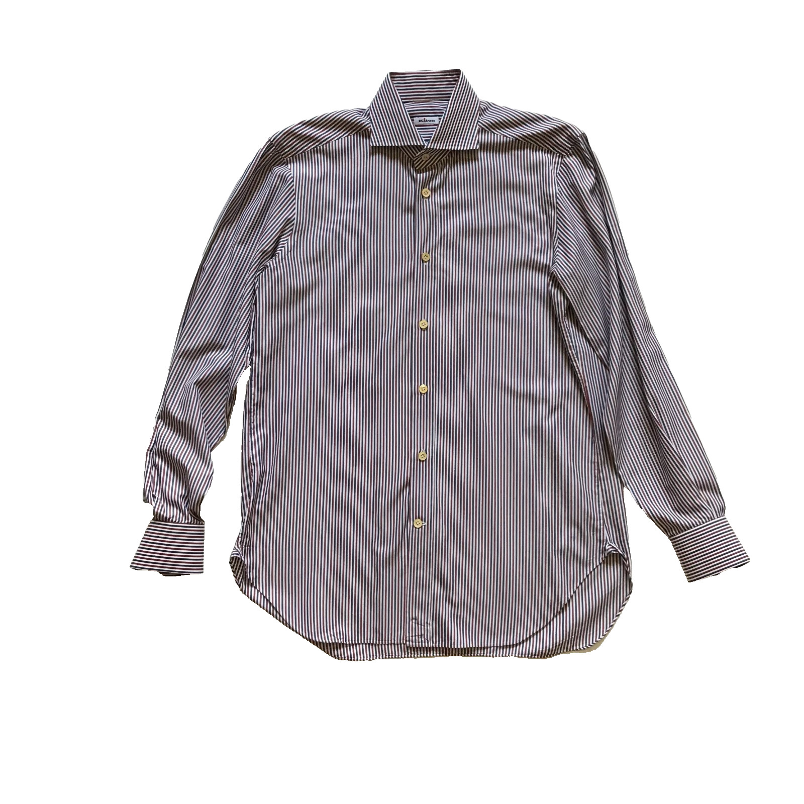 KITON Button Down Sport Shirt Mens 40 16 Red White Blue Stripe Print Long Sleeve