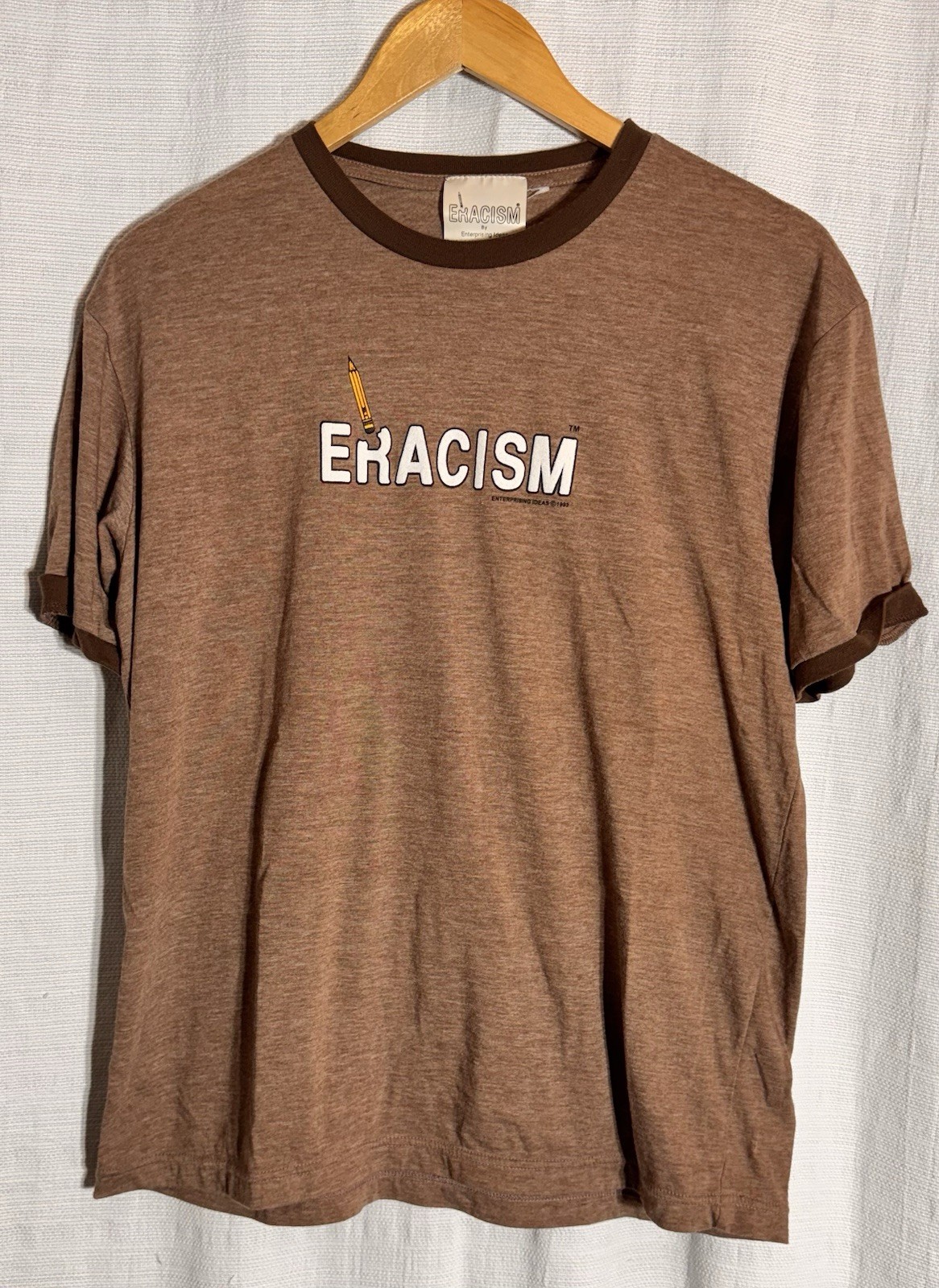 Vintage ERACISM Ringer T-Shirt Large Brown Graphic “There Is Only One Race” Tee