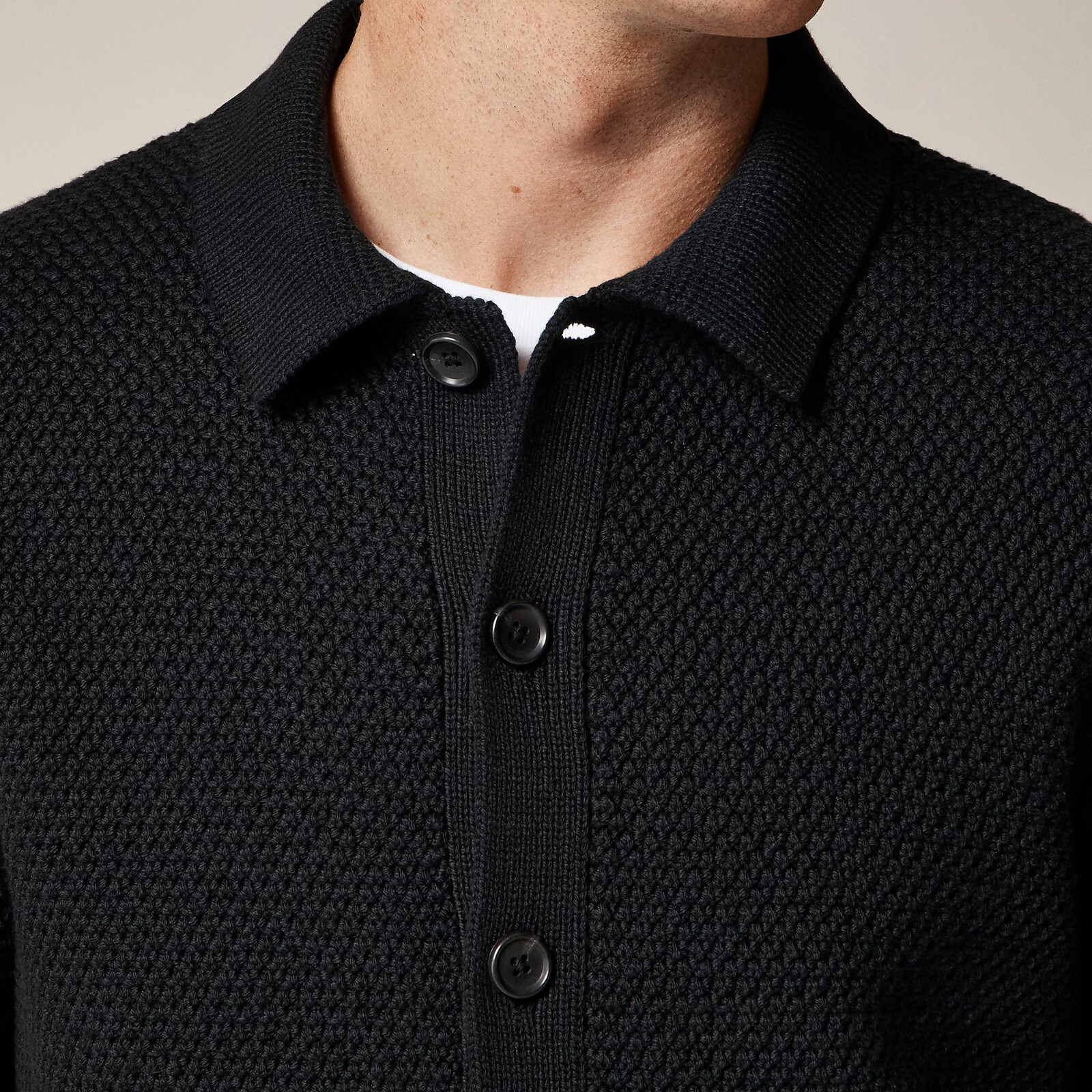 NWT J Crew Cardigan Moss-Stitch Sweater Polo in Black