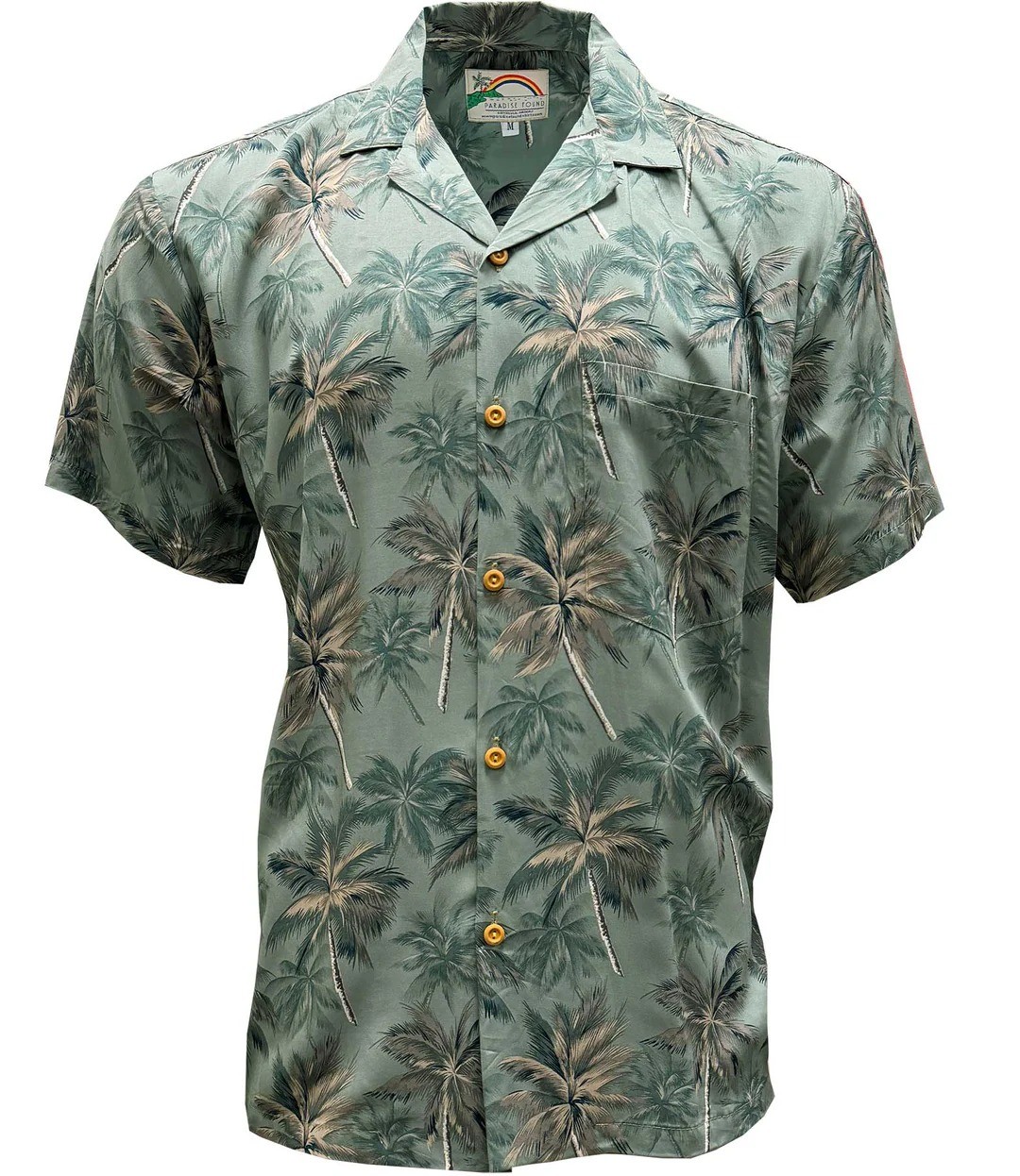 Men’s Sage Green Hawaiian Shirt Tropical Palm Tree Aloha Short Sleeve Button Up