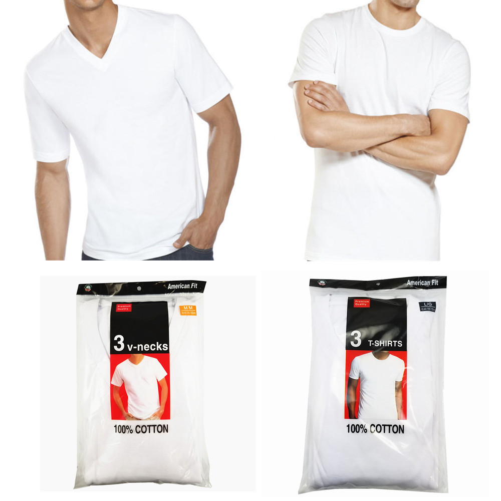 3 to 6 Pcs Men 100% Cotton Crew & V-Neck Tag less T-Shirt Undershirt White S-XL