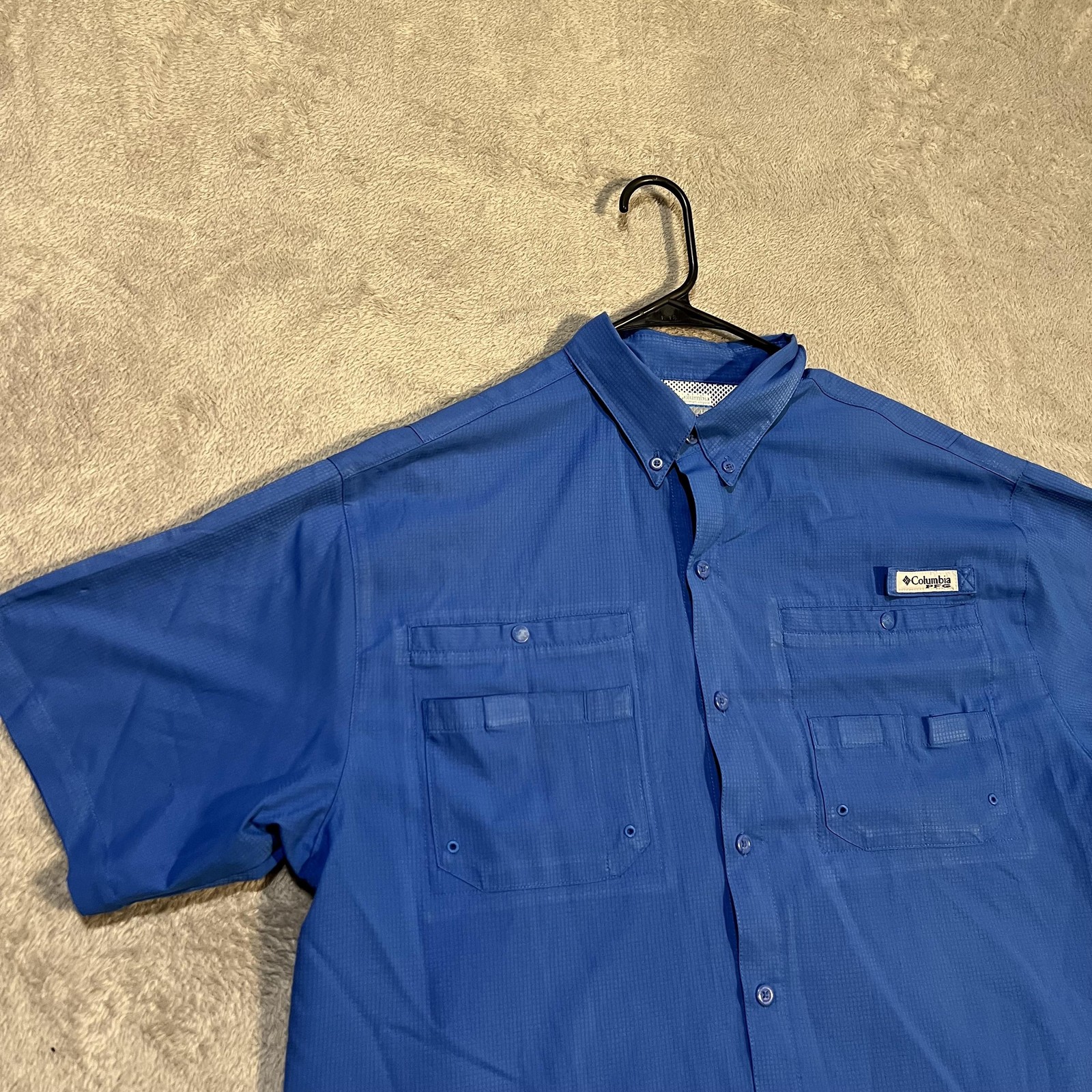 Columbia PFG Tamiami Shirt Mens Large Blue Short Sleeve Fishing Vented Button Up