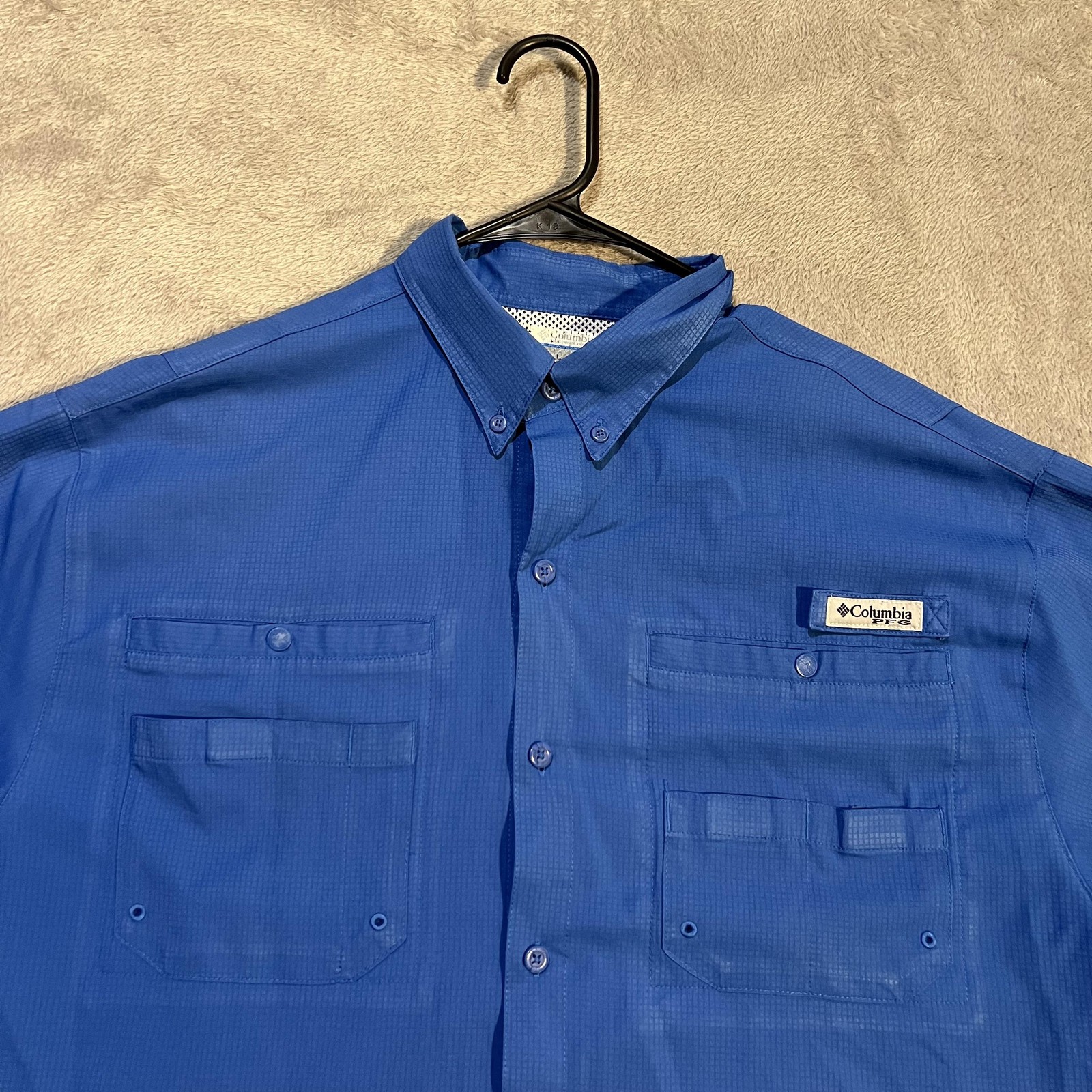 Columbia PFG Tamiami Shirt Mens Large Blue Short Sleeve Fishing Vented Button Up