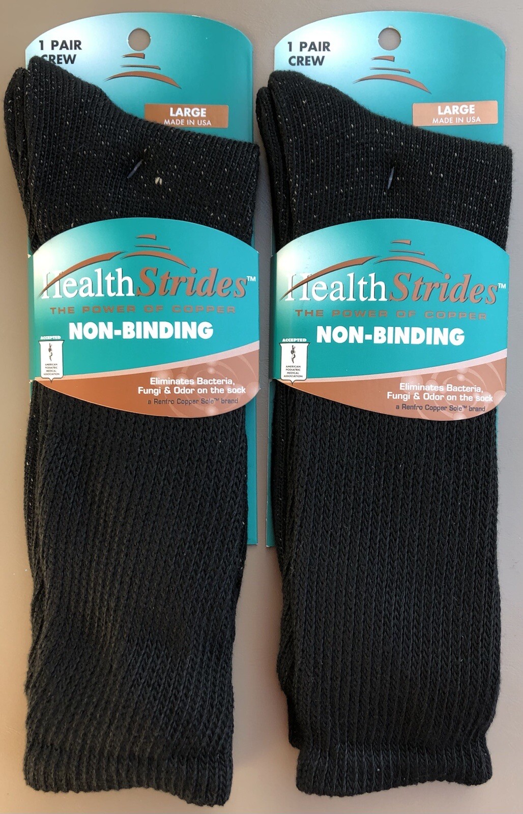 2x Men’s COPPER SOLE HEALTH STRIDES Non-Binding Crew Socks Black Size 8.5-12 USA
