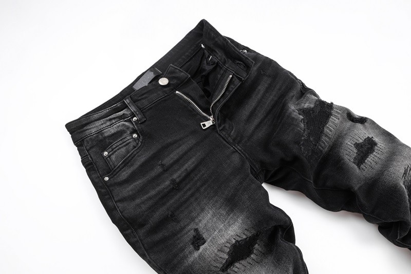 Men’s Black Ripped Distressed Skinny Jeans /Patch Details /Comfort Stretch Denim