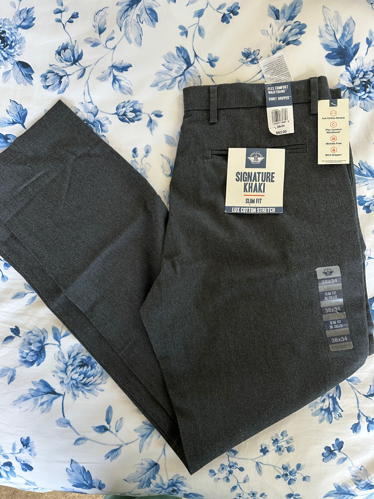 Dockers Signature Khaki Slim Fit Pants Men’s 38×34 Charcoal NWT