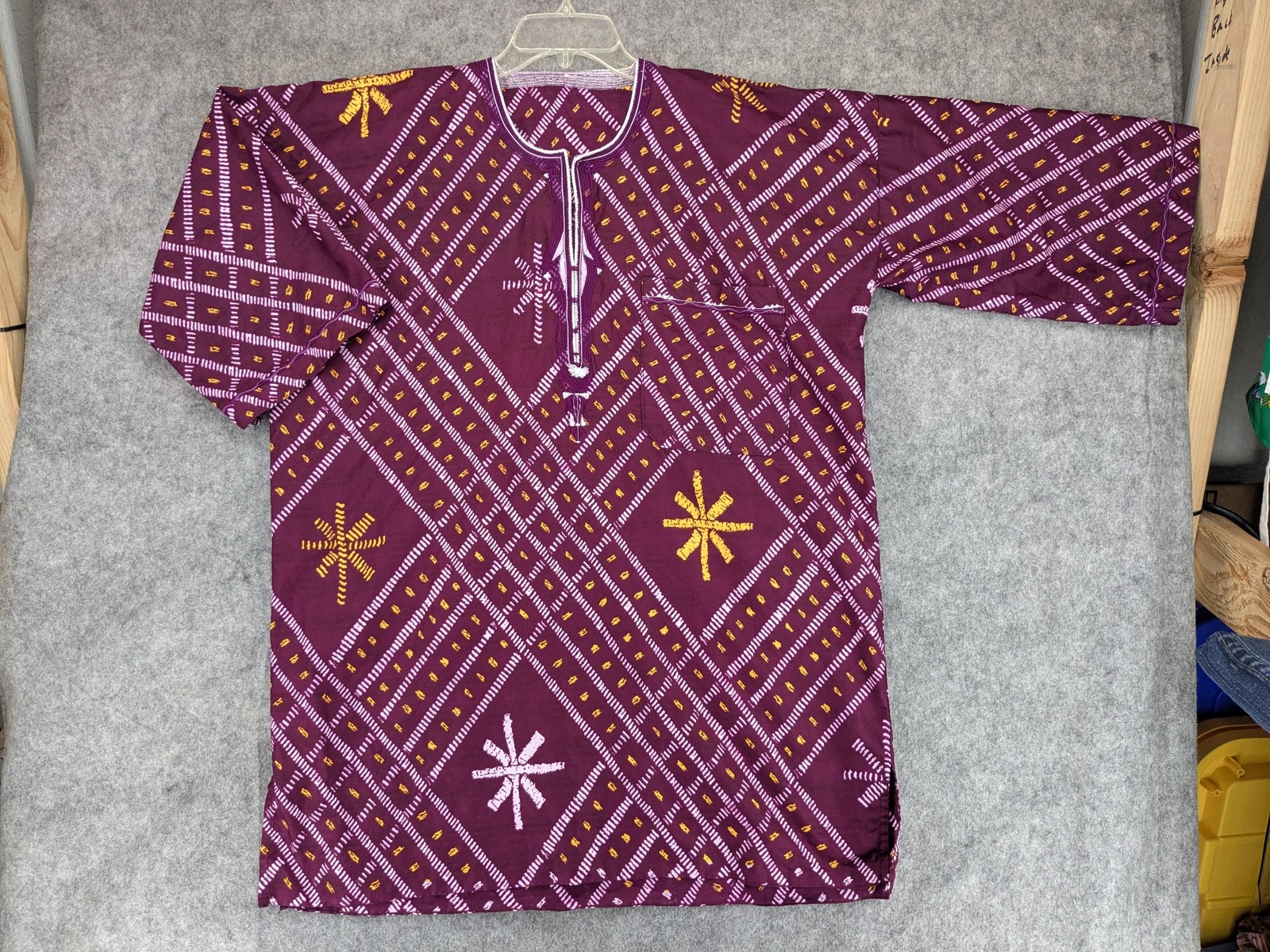 African Dashiki Embroidered Purple Batik Pattern Top XL–XXL Traditional Shirt