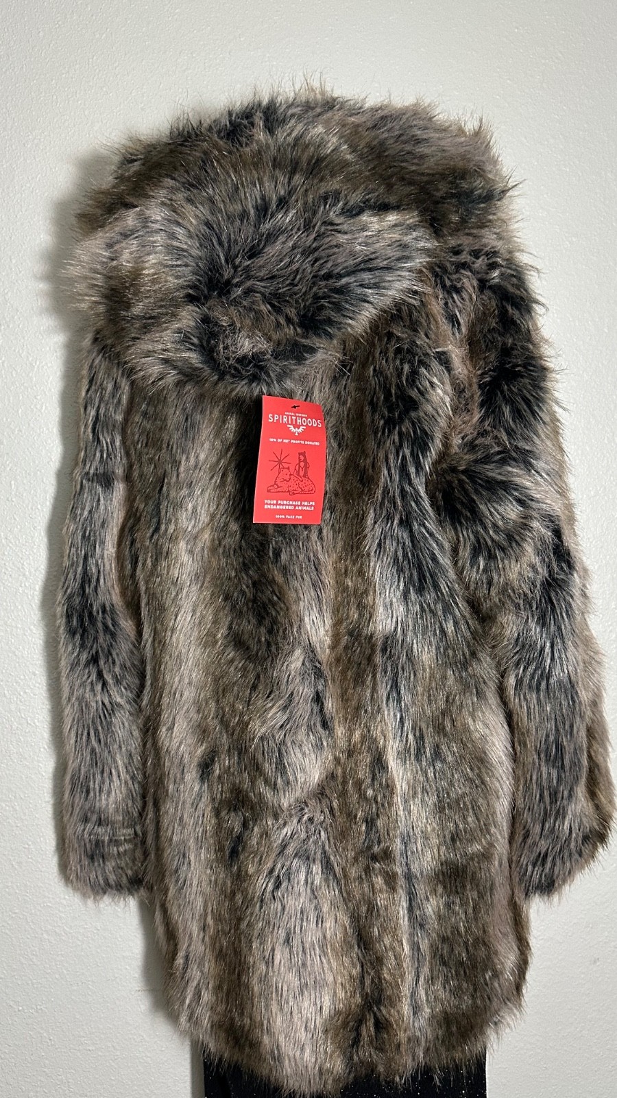 NWT SpiritHoods Grey Wolf Classic Faux Fur Coat Women’s Size M Hooded New