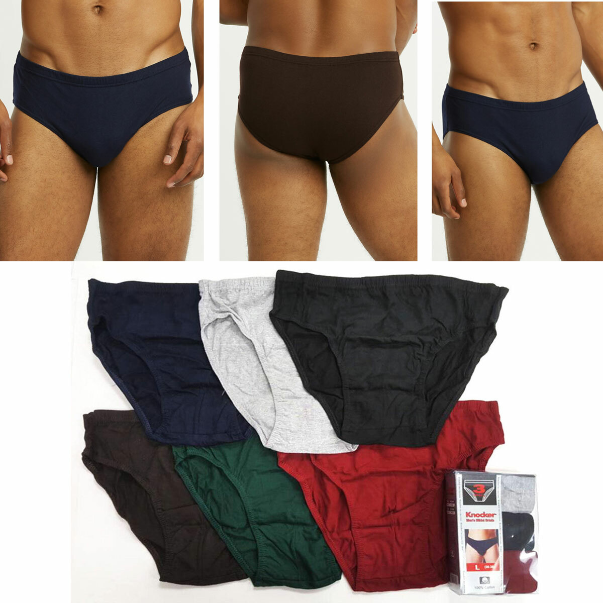 Pack 6 Mens Bikinis Briefs Underwear 100% Cotton Solid Knocker Size Large 36-38