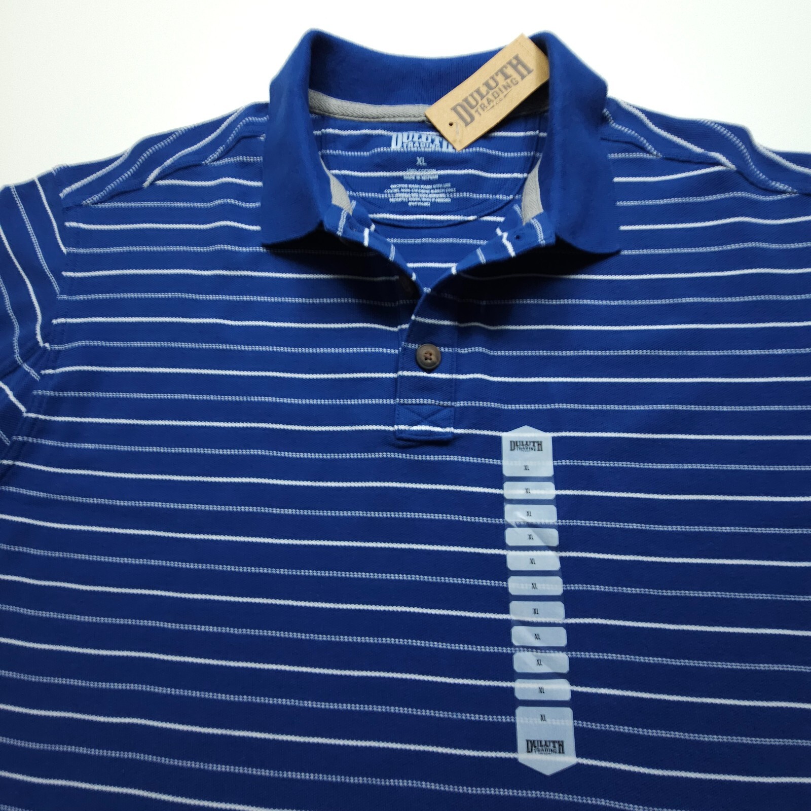 Duluth Trading Men Polo Shirt XL Blue White Striped Golf Casual Semi Thick Heavy