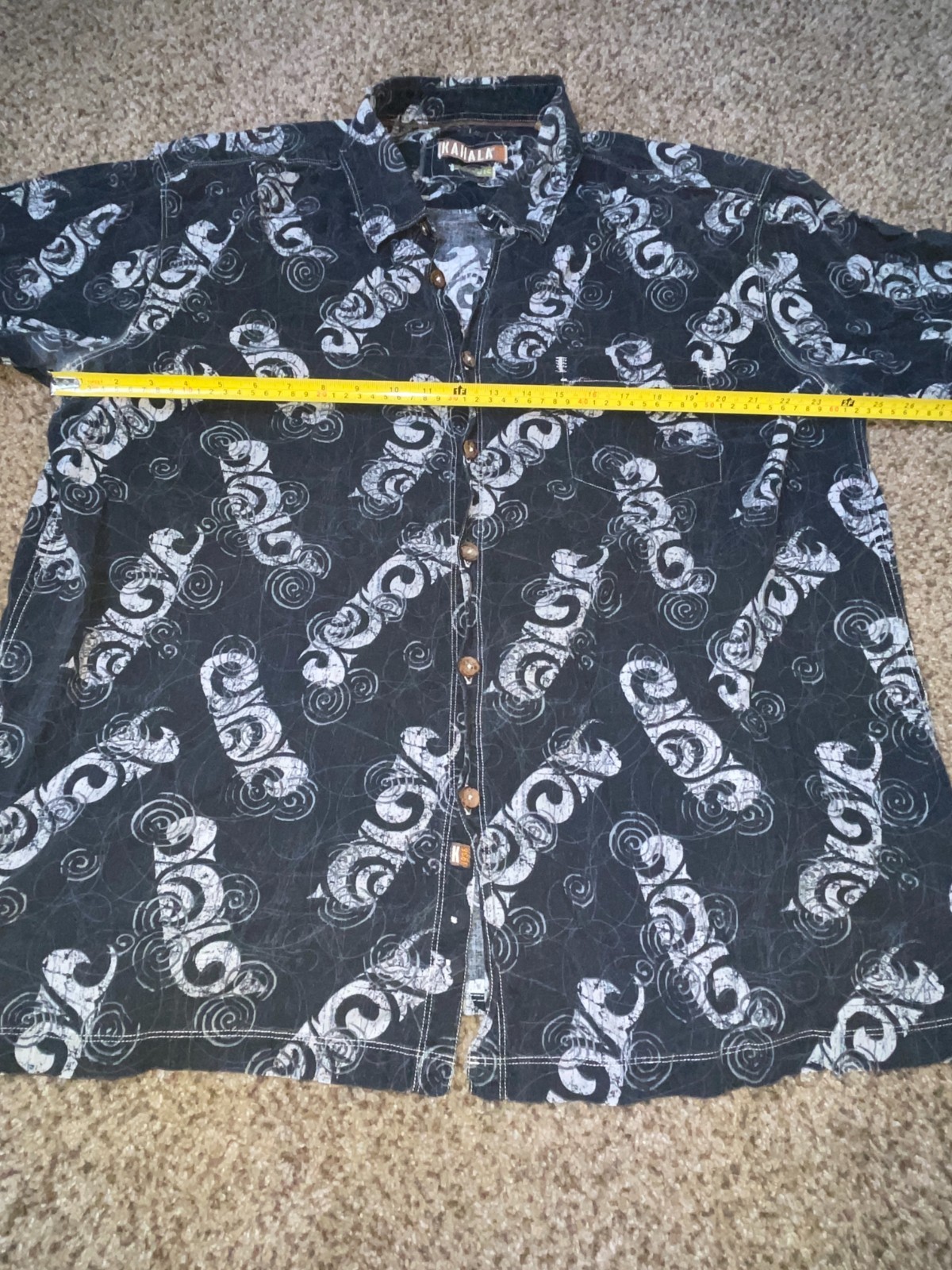 Kahala 1936 Organic Hawaiian Shirt Men’s 2XL Black Gray Tribal Aloha Button Up