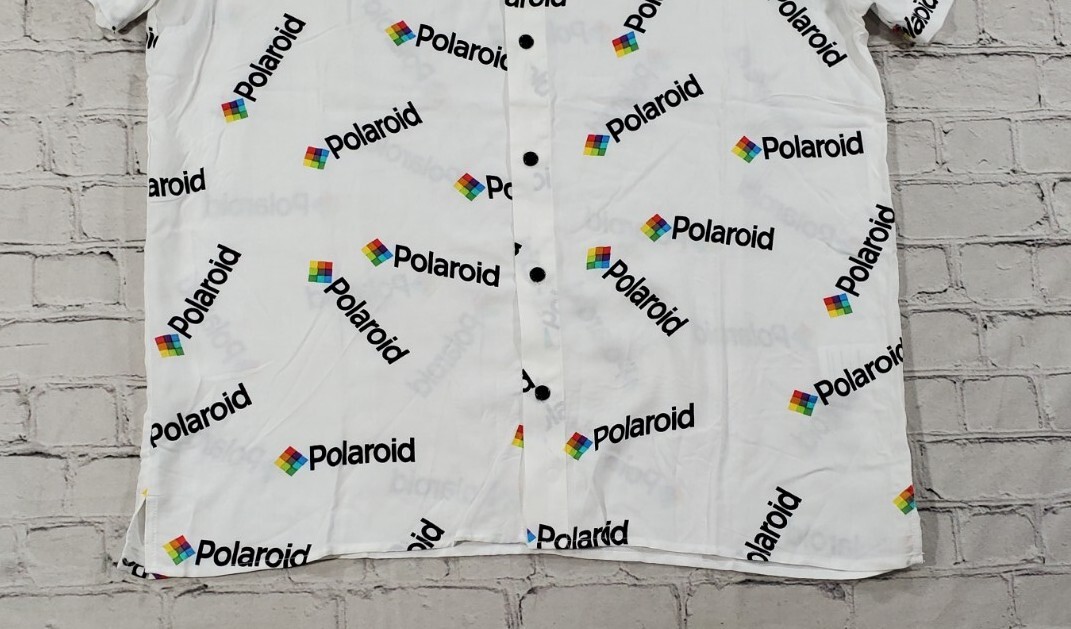 Polaroid Logo All Over Print Button Up Shirt MENS SIZE MEDIUM