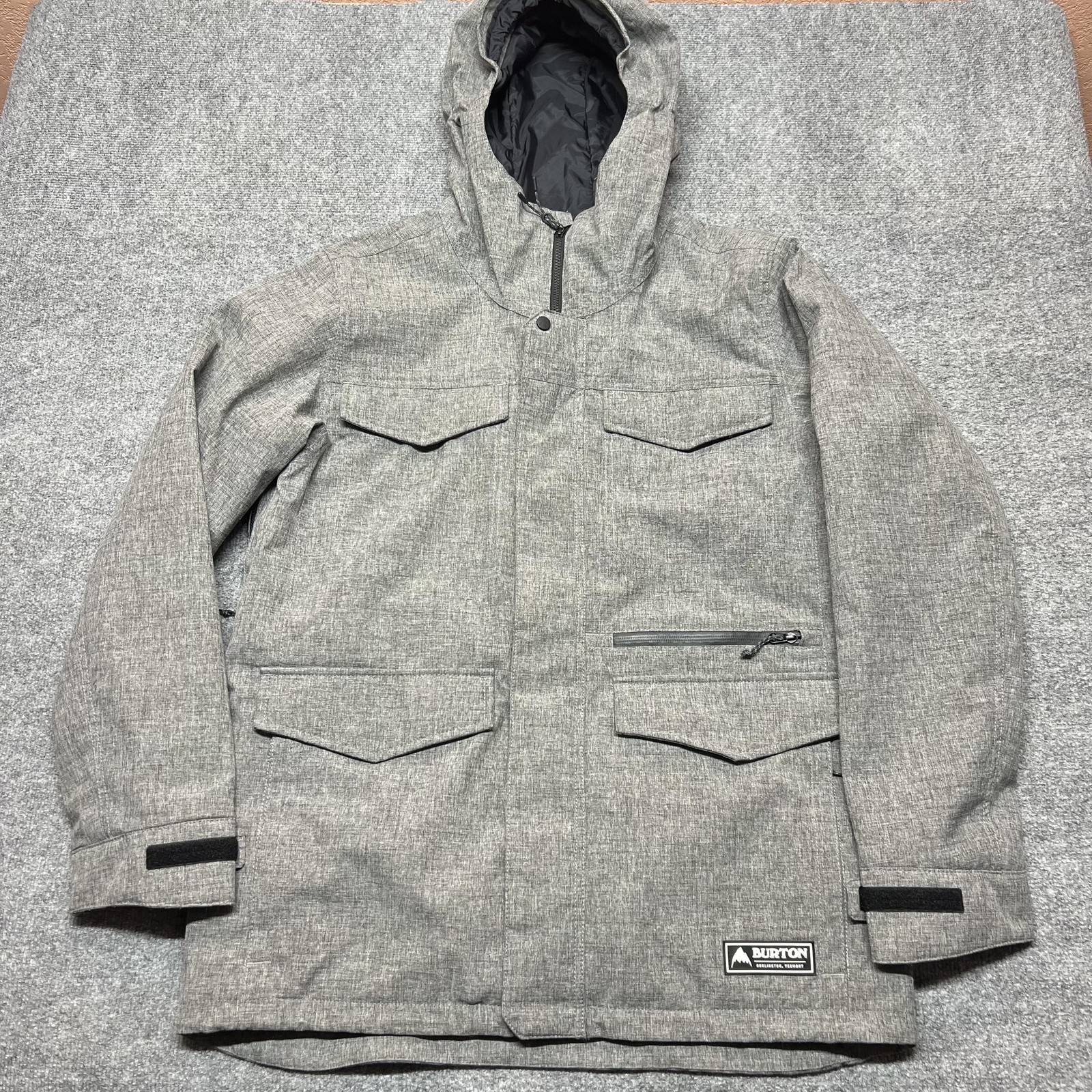 Burton Jacket Mens XL Gray Hooded Living Lining Insulated Ski Snow Winter Coat