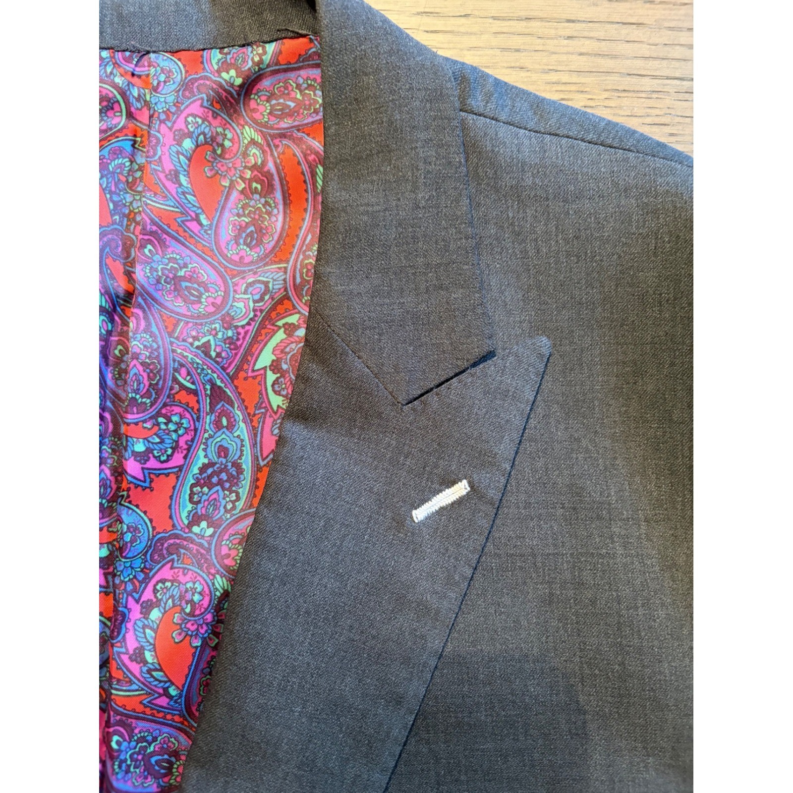 Richards Bespoke Holland & Sherry Wool Stretch Blazer Grey Paisley Lining Mens