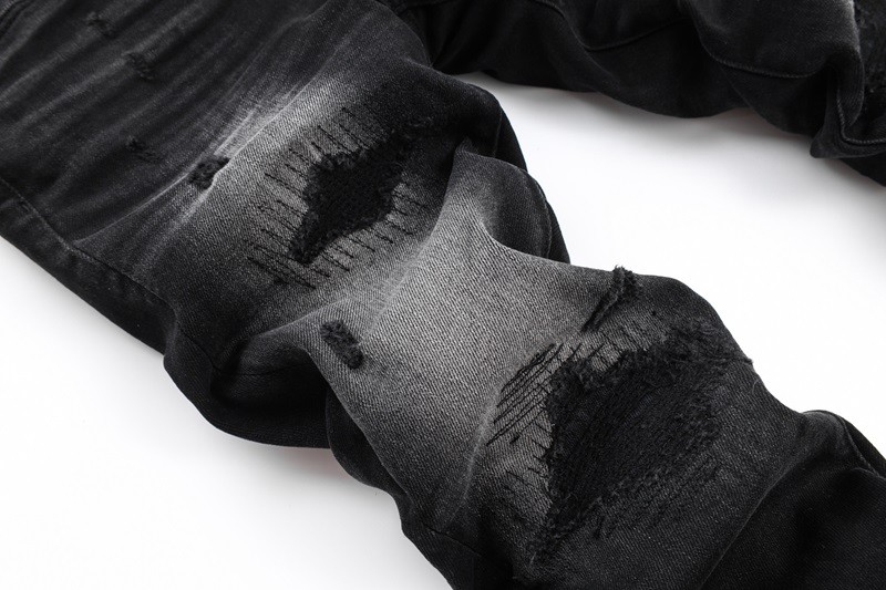Men’s Black Ripped Distressed Skinny Jeans /Patch Details /Comfort Stretch Denim