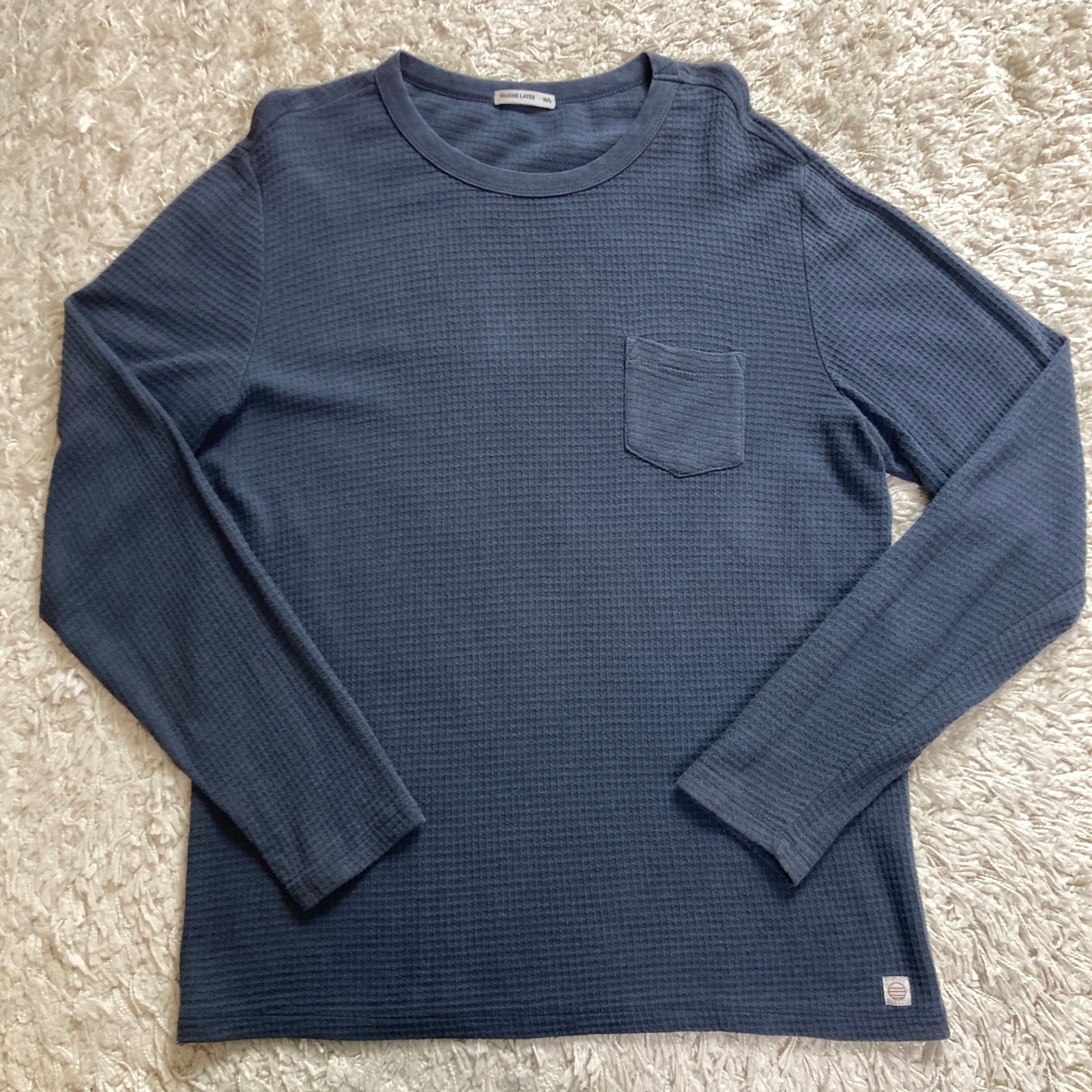 Marine Layer Shirt Mens Large Blue Waffle Knit Thermal Pullover Supima Modal