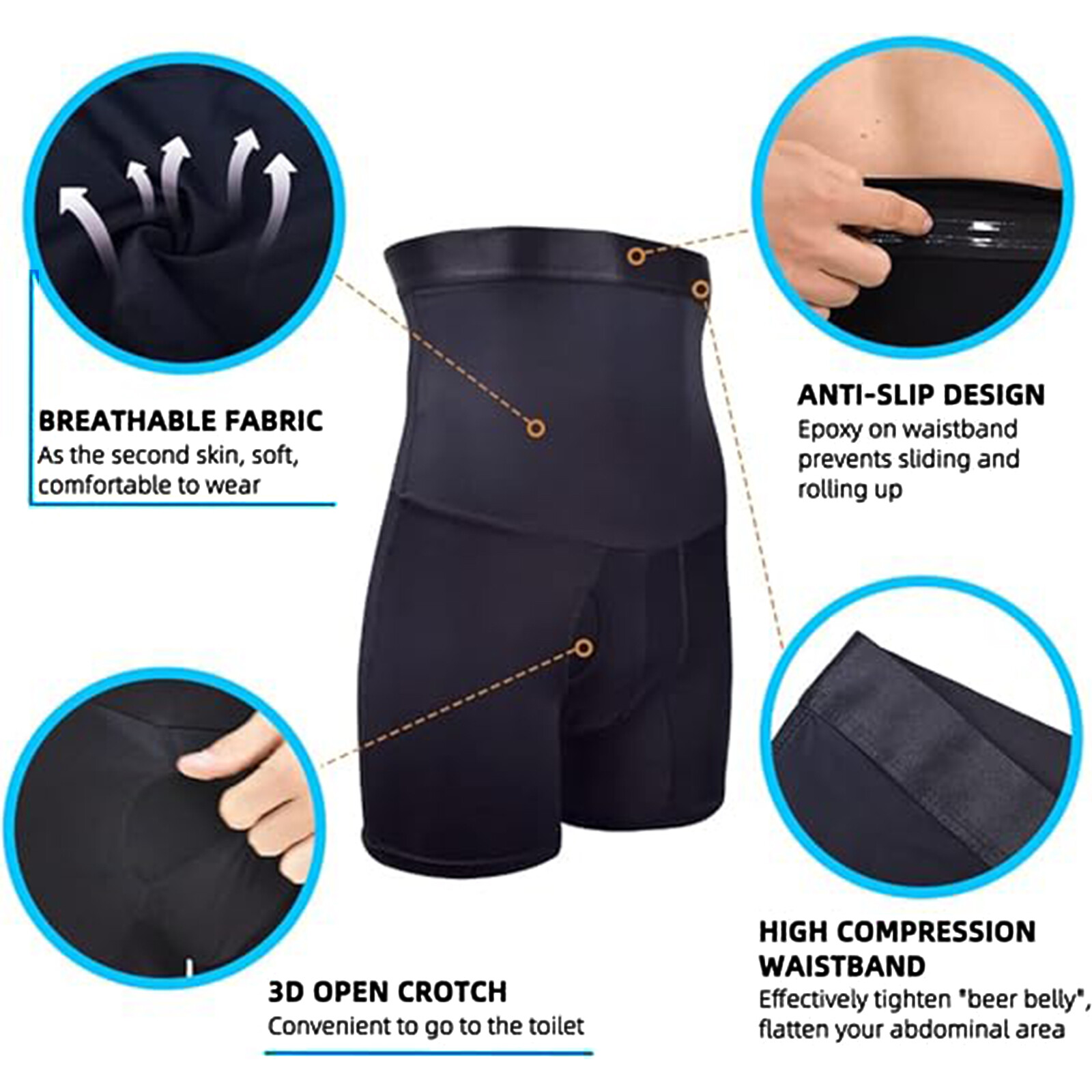 Men High Waist Tummy Control Abdomen Fat Burning Body Shaper Boxer Briefs Shorts