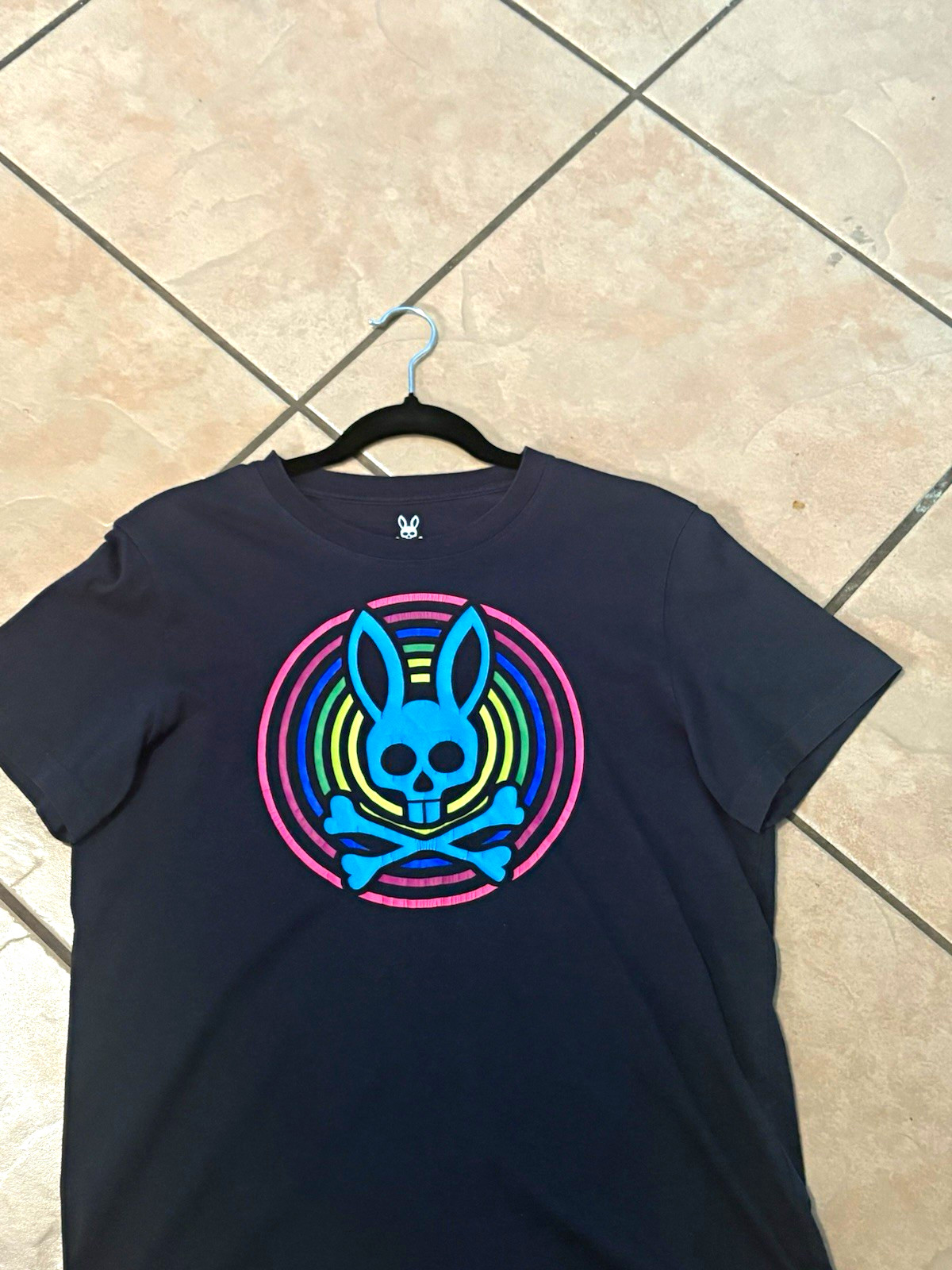 Psycho Bunny Men’s Black Cotton Knit Crew Neck Logo Graphic T-Shirt Size 4