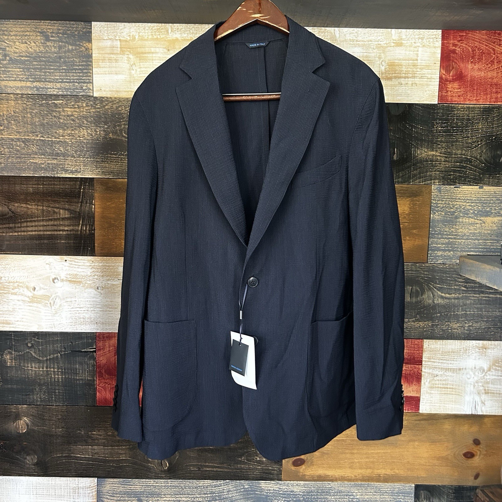 NWT Navy Blue Patrick Assaraf Men’s WOOL Stretch Blazer Sport Cost Unlined 46R