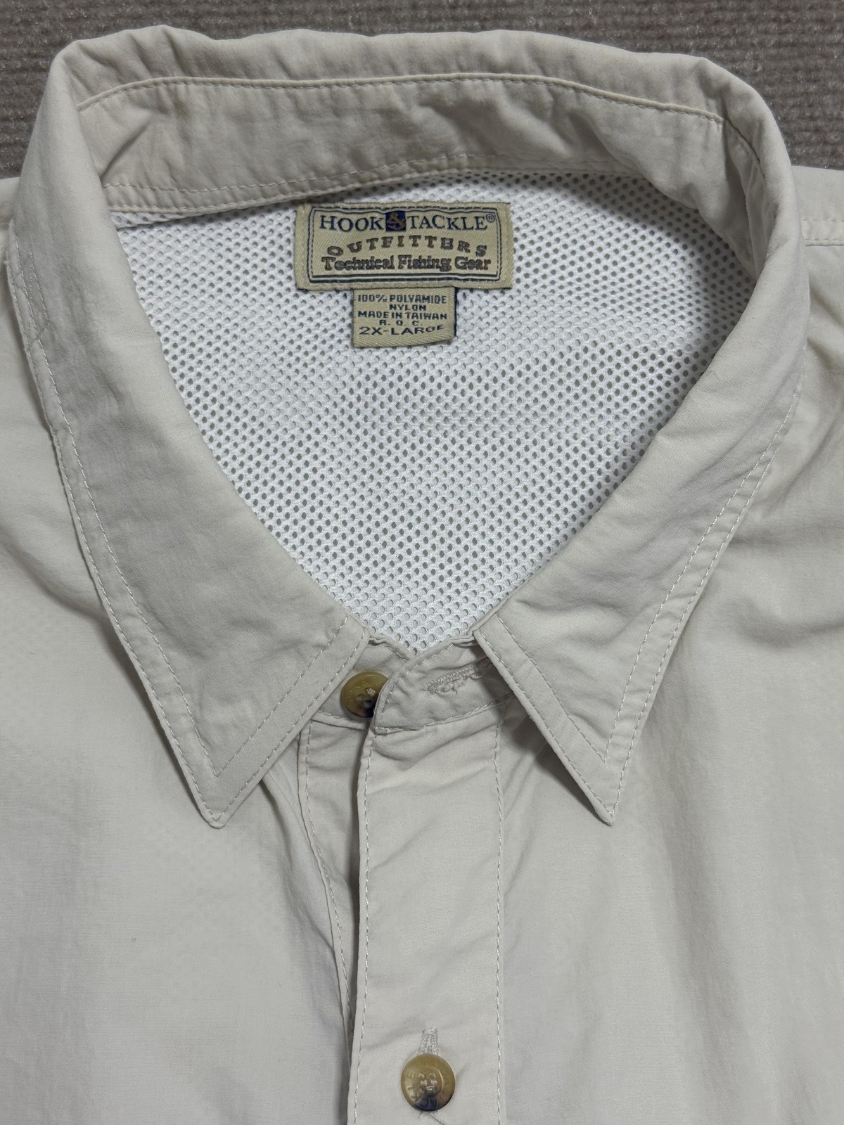 Hook & Tackle Shirt Mens 2XL Beige Vented Fishing Mesh Pockets Safari MO1005L