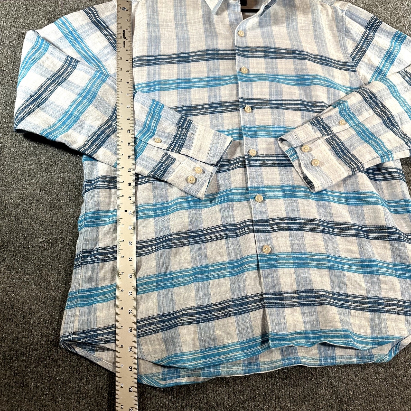 Tommy Bahama Linen Sorona Button Up Shirt Men’s L Blue Stripe Long Sleeve