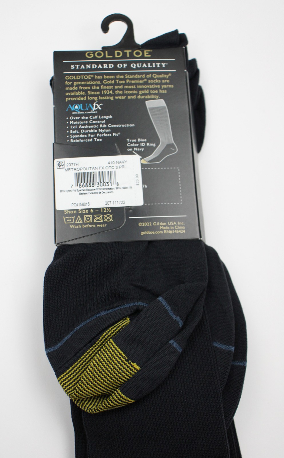 Gold Toe Socks Mens 6-12.5 Navy Metropolitan FX Dress Over The Calf 3 Pack