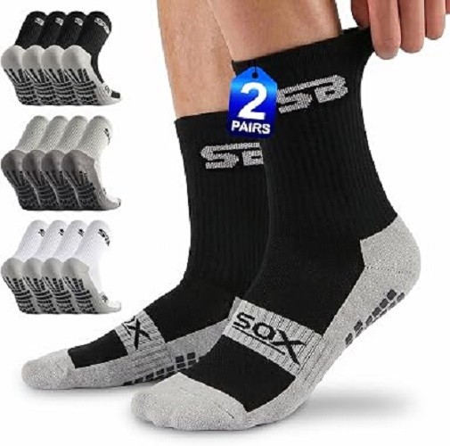 2-Pair Grip Socks for Men – Non Slip Athletic Traction Socks for Everyday Wear