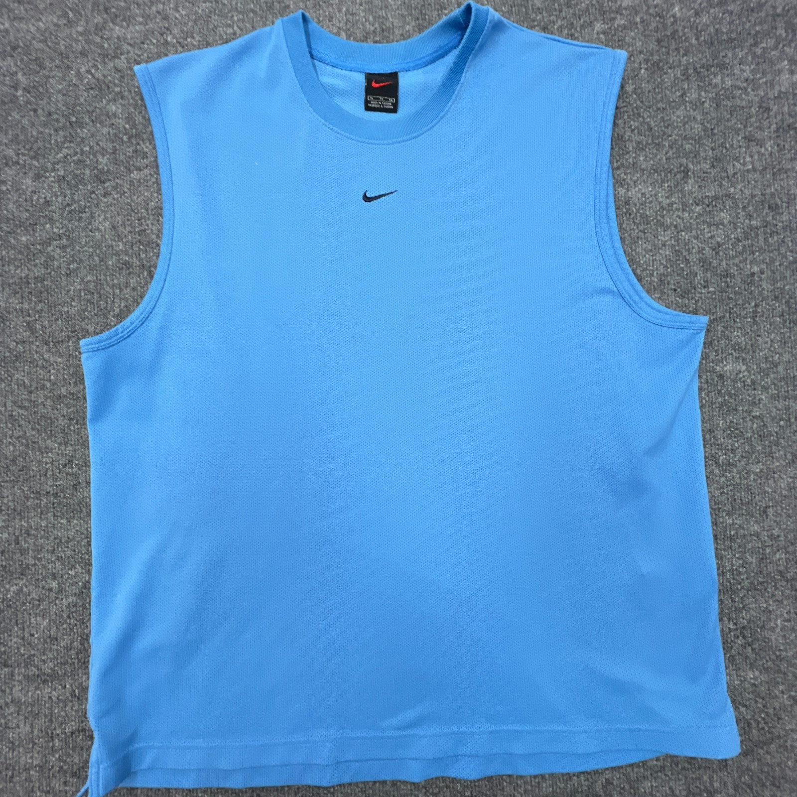 Vintage NIKE Tank Top Mens XL Center Swoosh Basketball Y2K Light Blue Athletic