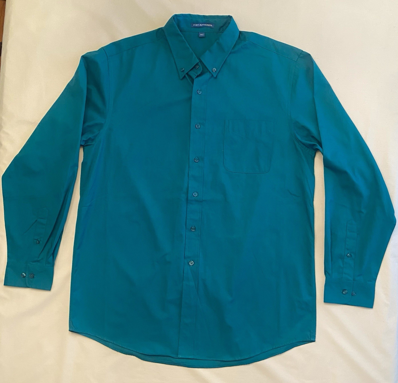 Port Authority Men’s XLT Teal Cotton/Poly Woven Solid Button-Down Shirt Pockets