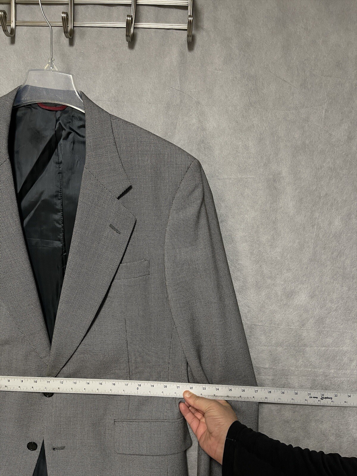 Jos A Bank Suit Men 44L Gray Merino Wool Super 100 Birds Eye 36X30 Pants Luxury
