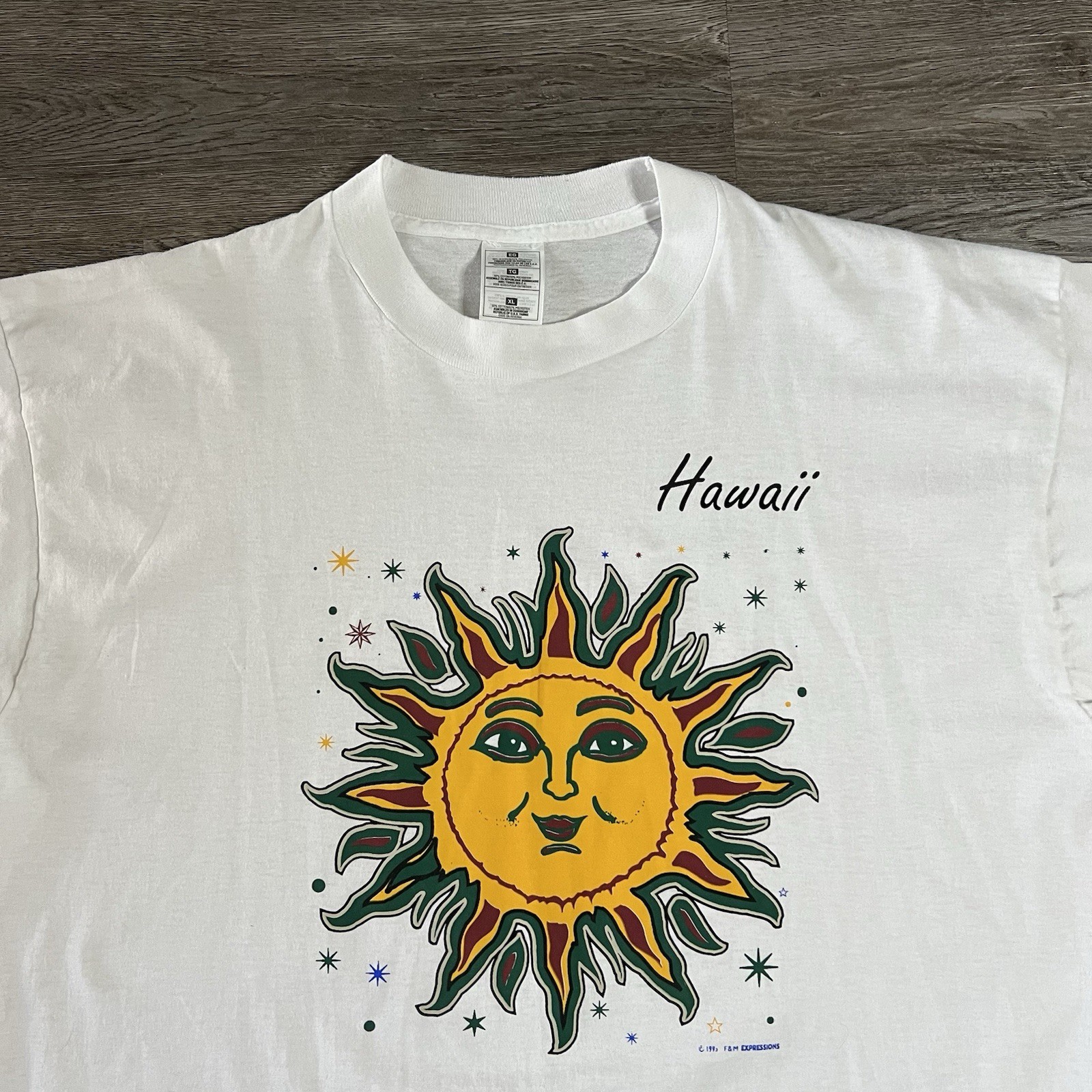 Vintage 90s Hawaii Sun Symbol Art T Shirt Mens Extra Large Surf Beach Colorful