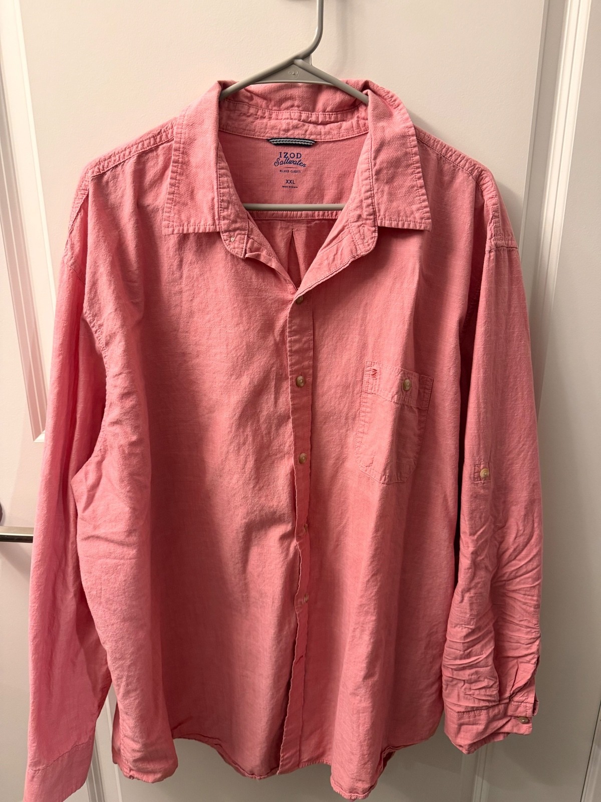 IZOD Saltwater Men’s Pink Linen Blend Button Up Shirt XXL