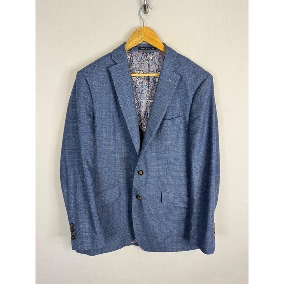 Indochino Guabello Royal Flannel Wool Blazer Blue Paisley Lining Mens 42