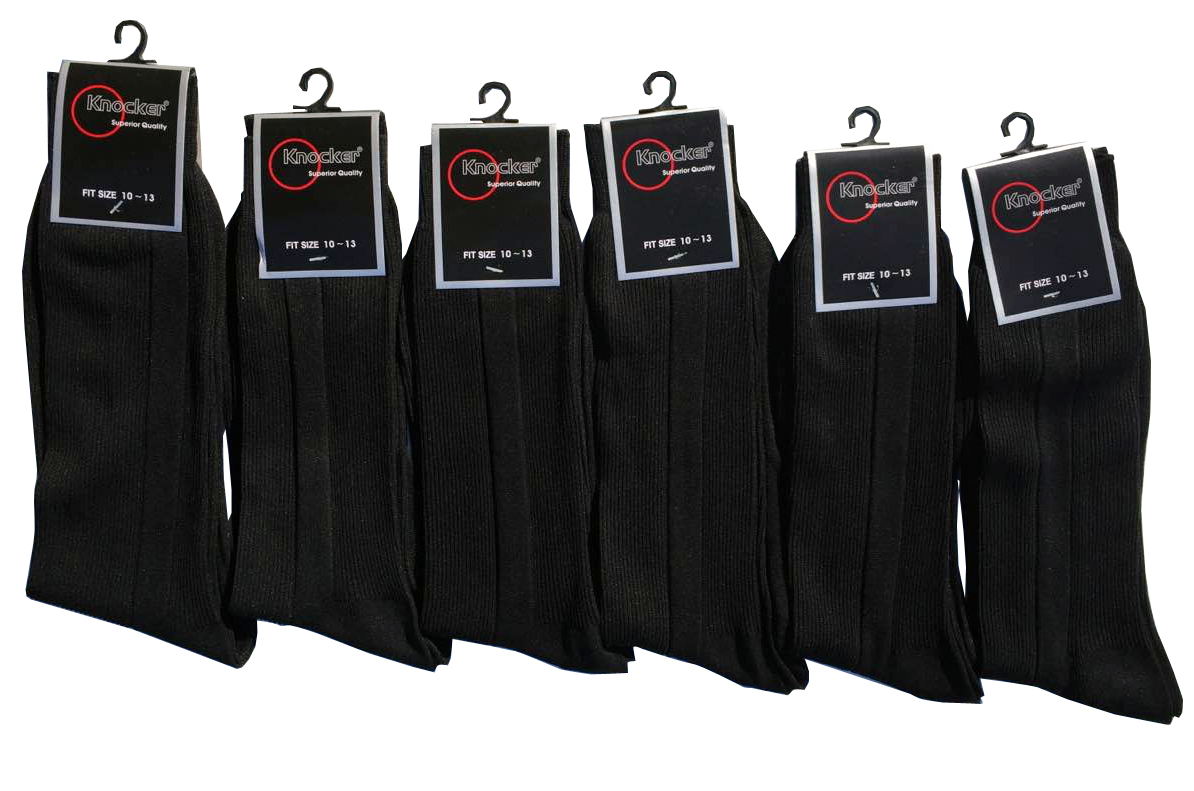 6 ,12 pairs Lot Knocker Men’s Solid BLACK Dress Socks Size 10-13